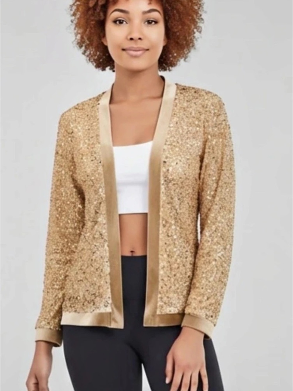 Anna-Kaci Women's Long Sleeve Open Front Sequin Jacket